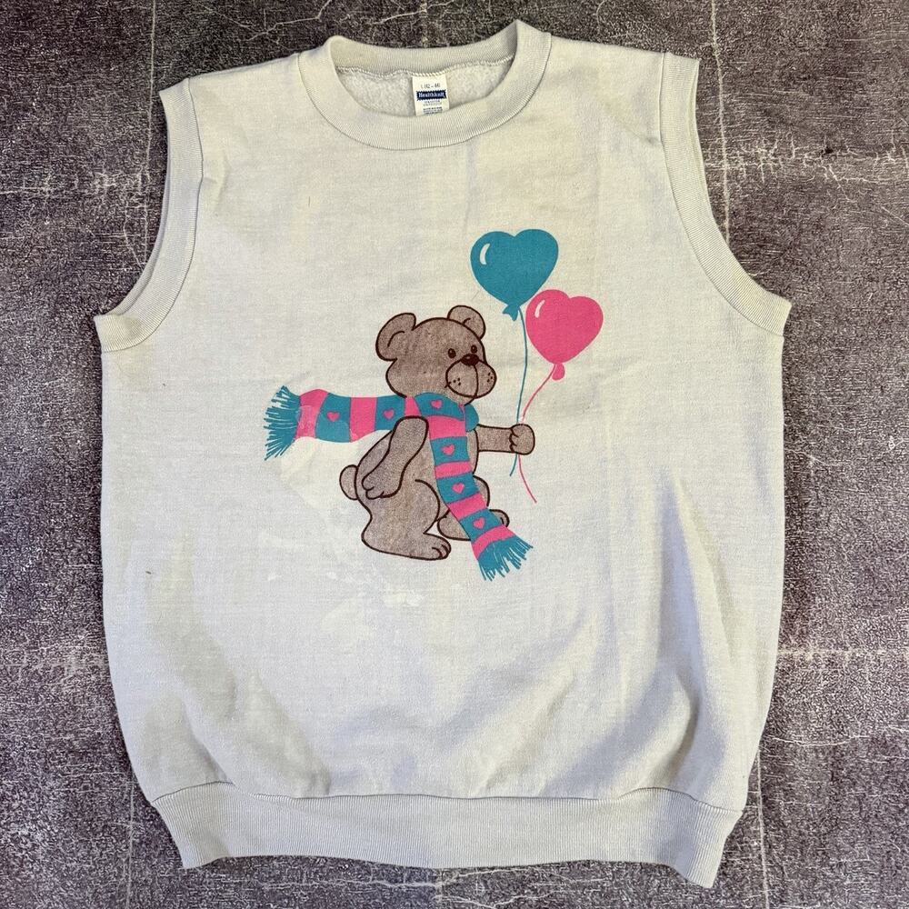 Women's Vintage 70's Healthknit Cartoon Bear Balloon Crewneck Sweatshirt Sz L